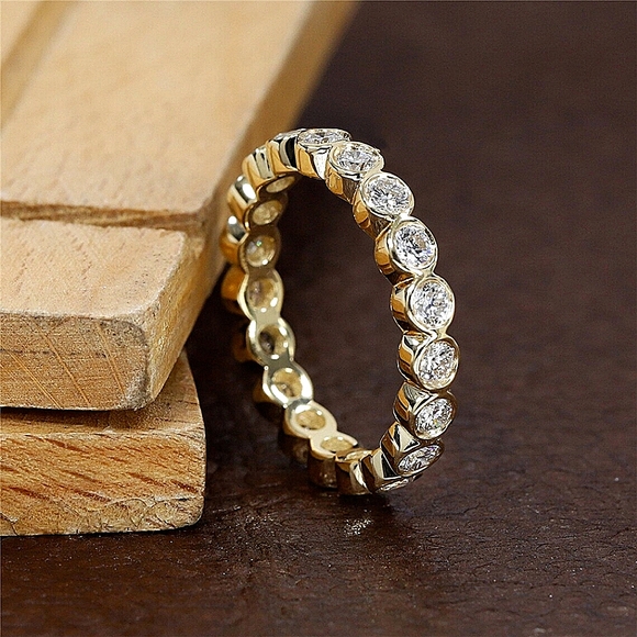 18K Yellow Gold Diamond Lab Grown Full Eternity 2.2mm Wedding Band Round Cut - Picture 3 of 8